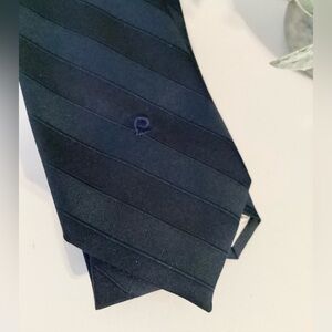 Vintage Pierre Cardin Navy Two Tone Striped Tie Paris New York